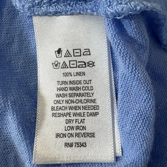 Relaxed Blue Linen V-Neck Top with Short Sleeves. Very Soft Comfy, Relaxed Fit - Picture 5 of 9